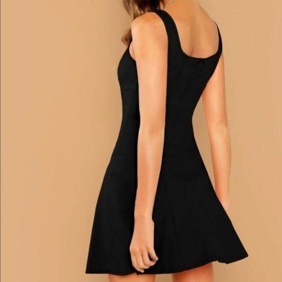 Square neck solid tank swing skater dress black - Picture 2 of 5